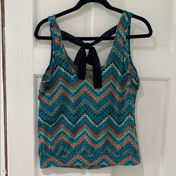 Lily Rose Blue Aztec Inspired Tie Front Tank - Picture 2 of 4